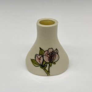 Hand-painted mini ceramic vase with pink blossom design, 3 inches tall.