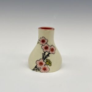 3-inch hand-painted cherry blossom vase standing upright with pink floral design