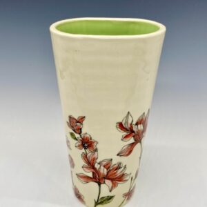 Hand painted porcelain vase with red magnolia flower design
