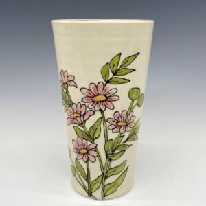 hand painted pink daisy ceramic vase