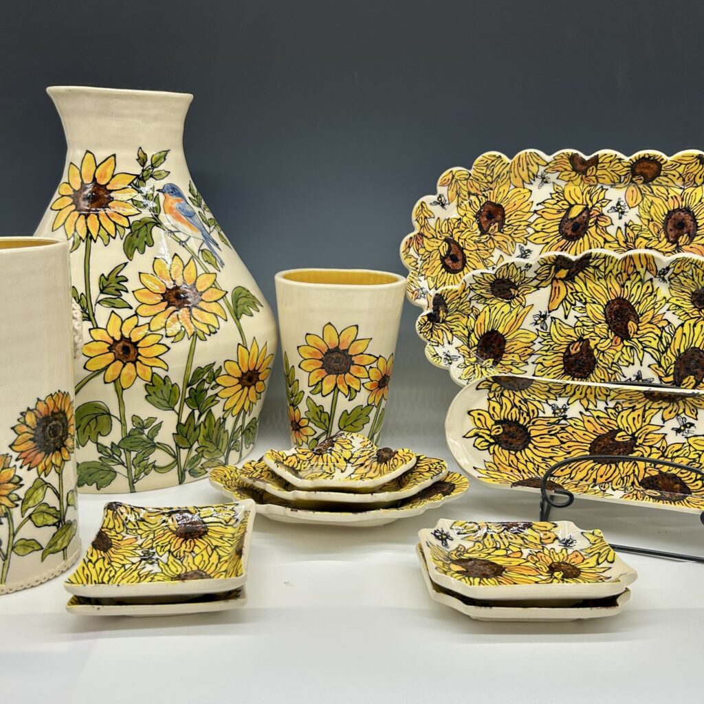 handpainted Sunflower pottery