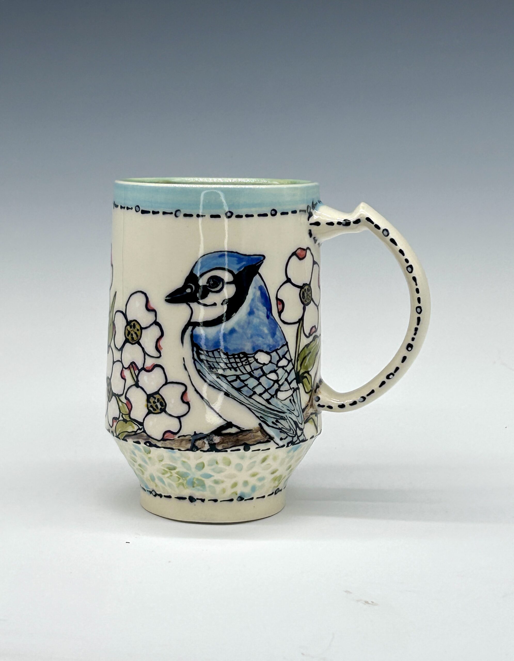 Blue Jay & Blossoms Hand-Painted Ceramic Mug