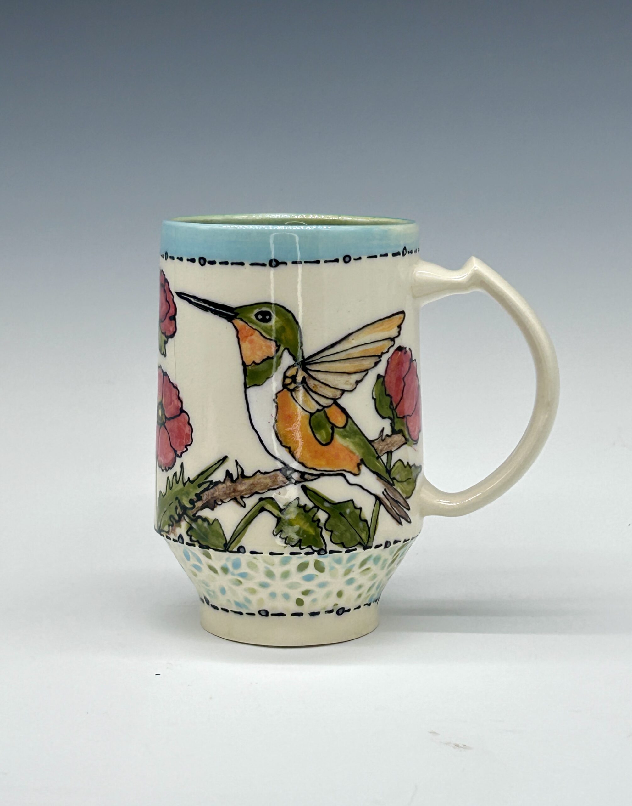 Hummingbird & Blooms Hand-Painted Ceramic Mug