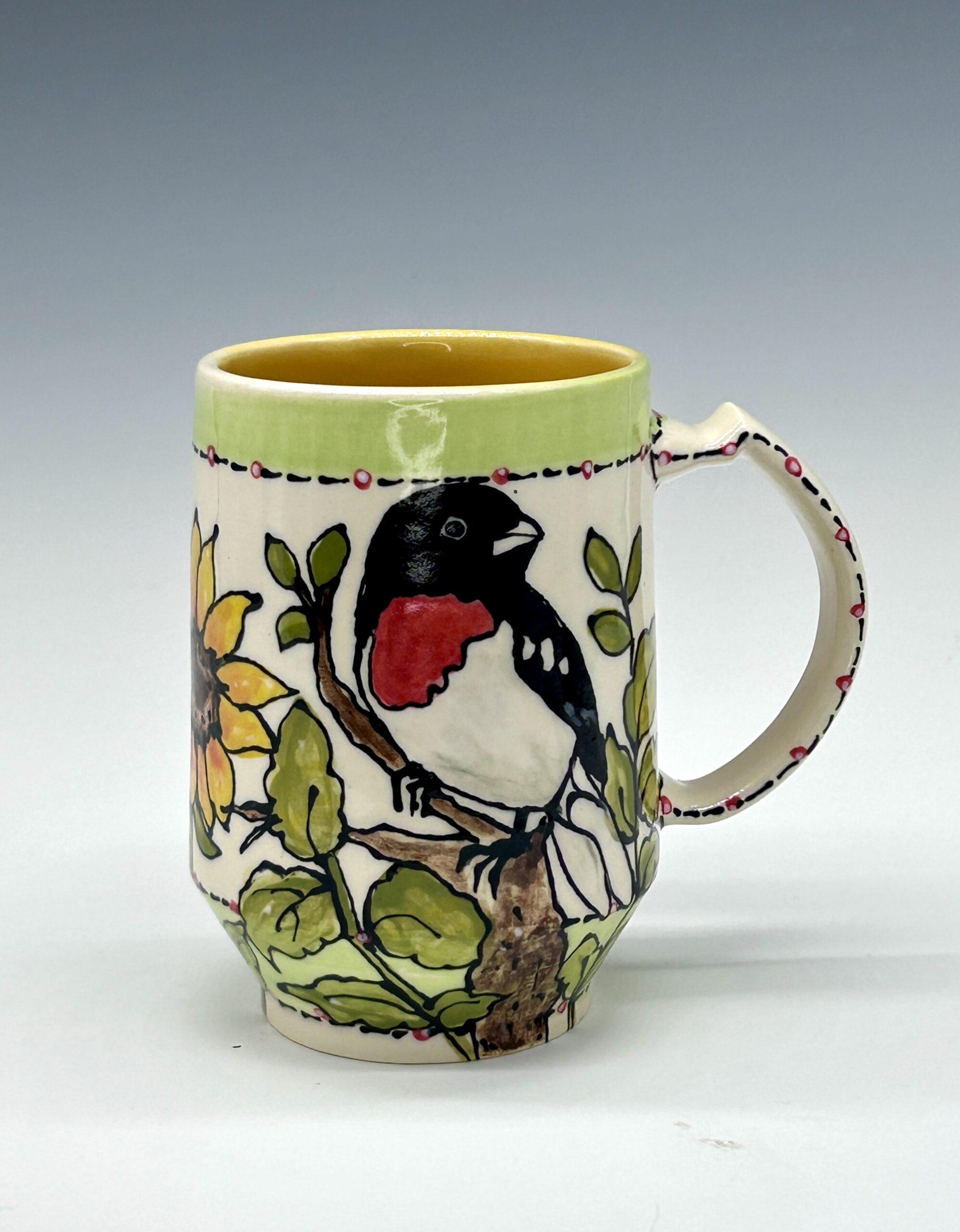 Songbird and Sunflowers unique hand-painted ceramic mug