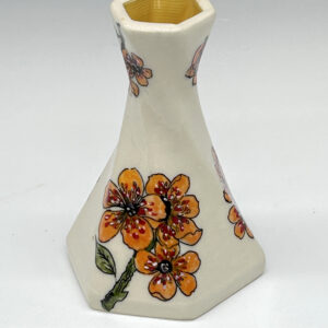 Amber Blossom Hand-Painted Twist Porcelain Vase, floral painting and complete vessel shown