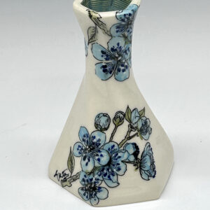 Blue Blossom Hand-Painted Twist Porcelain Vase, floral painting and complete vessel shown