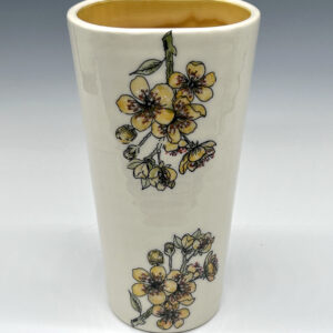 Golden Blossom Hand-Painted Tall Porcelain Vase, floral painting and complete vessel shown