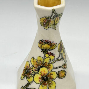 Golden Blossom Hand-Painted Twist Porcelain Vase, floral painting and complete vessel shown