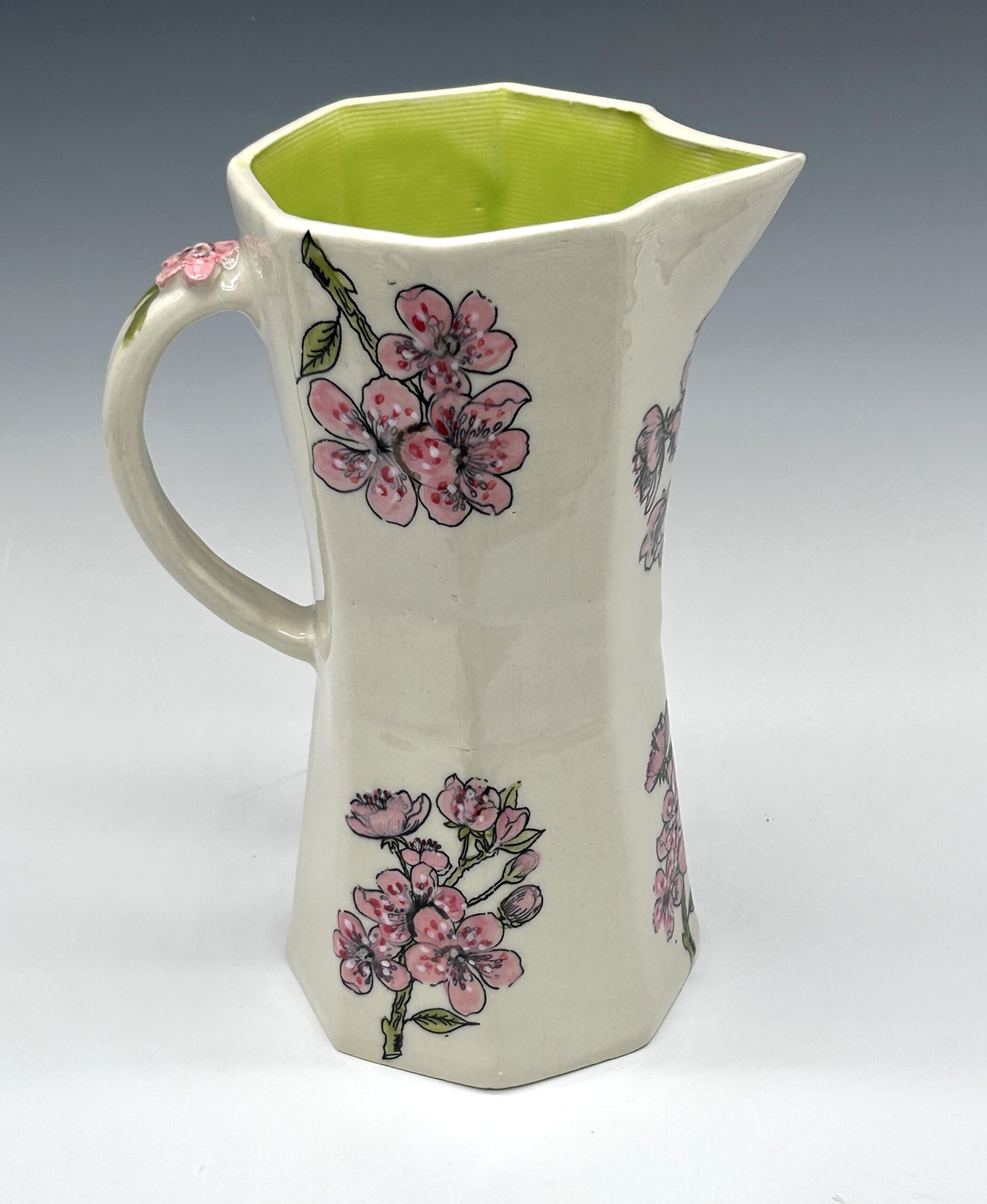 Rose Blossom Hand-Painted Porcelain Pitcher, floral painting and complete vessel shown