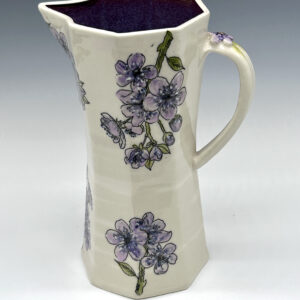 Violet Blossom Hand-Painted Porcelain Pitcher, floral painting and complete vessel shown