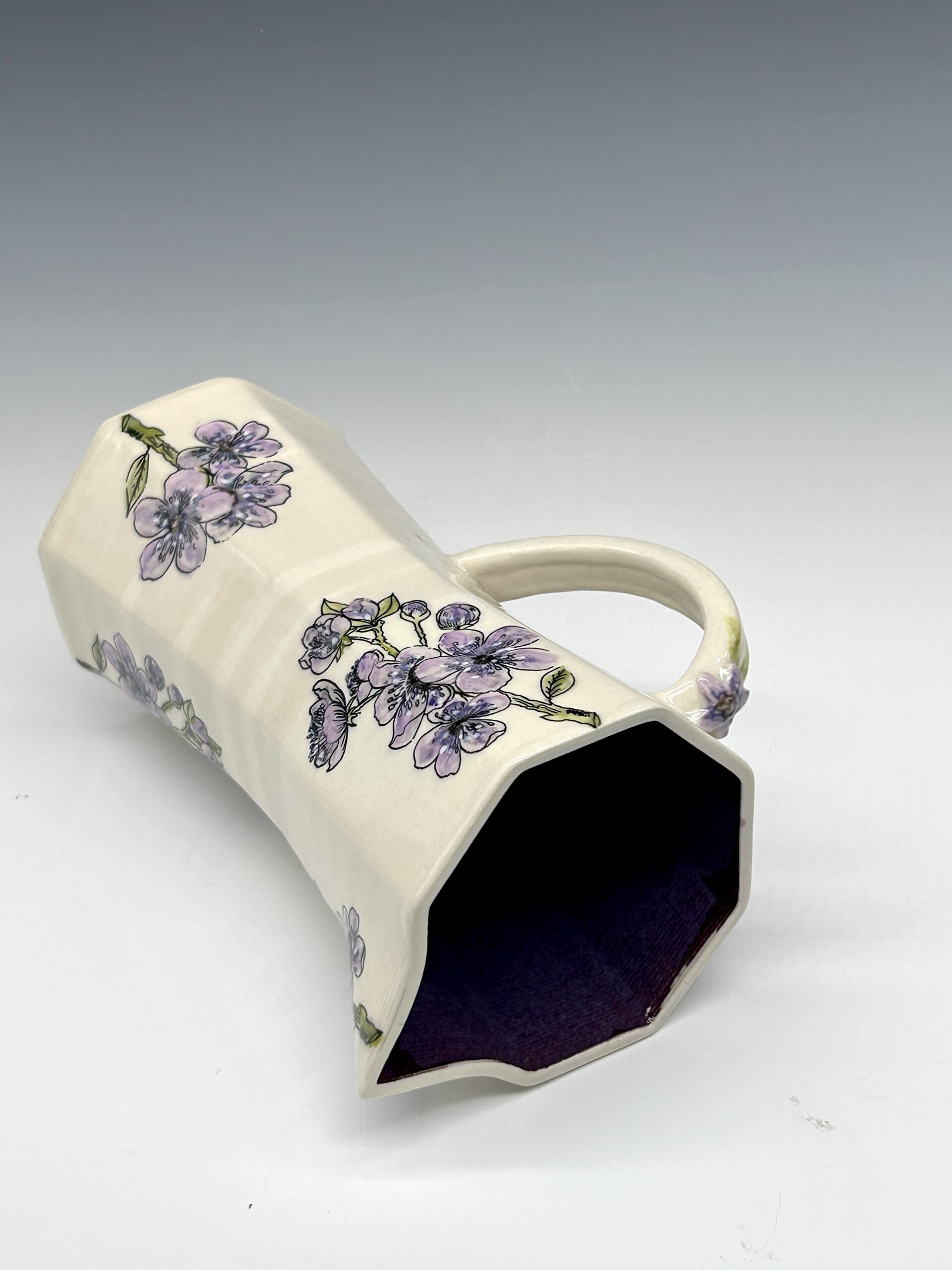 Violet Blossom Hand-Painted Ceramic Pitcher from Ceramics by Nature, view 3