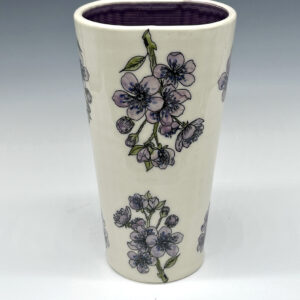 Violet Blossom Hand-Painted Tall Porcelain Vase, floral painting and complete vessel shown