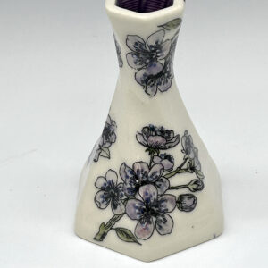 Violet Blossom Hand-Painted Twist Porcelain Vase, floral painting and complete vessel shown